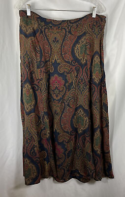 Vintage 80s 90s Kathy D Brown Paisley Maxi Skirt Plus Size 18 20 Y2K Rayon Boho $16.00