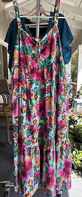 #ad Terra amp; Sky 3x 24 26 Sun Dress Tropical Floral $22.00