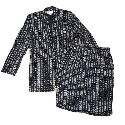 #ad NEW Evan Picone 100% Silk Skirt Jacket Suit Set Slimming Blazer Outfit Black 10 $55.00