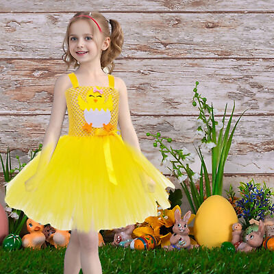 #ad Girls Yellow Tutu Dress Sleeveless Party Costume Dress with a Chick Headband $20.37