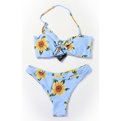 #ad #ad NWT Zaful 2 piece swimsuit bikini beach light blue floral print front knot Small $24.00