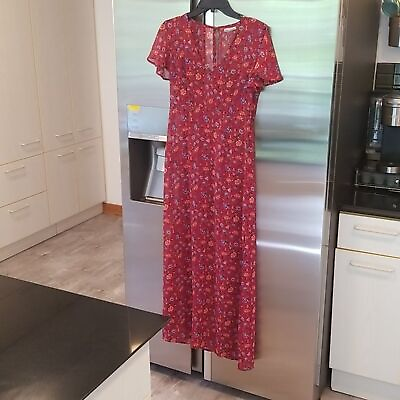 💕REFORMATION💕 Maroon Floral Print Maxi Dress V Neck Flutter Sleeves Chiffon $168.00