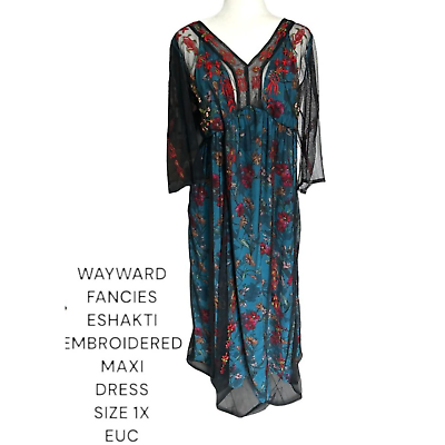 #ad WAYWARD FANCIES ESHAKTI EMBROIDERED MAXI DRESS SIZE 1X EUC $145.00
