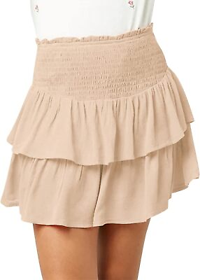 #ad Newffr Girls Smocked Ruffle Mini Skirts Cute High Elastic Waisted Tiered Short S $65.06