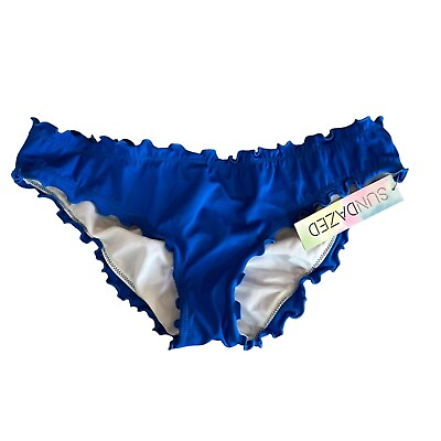 #ad SUNDAZED Womens Size M Blue Azure Solid Mermaid Swimsuit Bikini Bottoms NWT $7.99