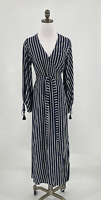 #ad #ad Faithful The Brand Blue White Sarah#x27;s Stripe Wrap Lulu Maxi Dress Long Sleeve M $46.75