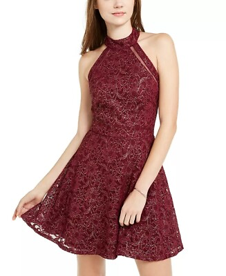 #ad Teeze Me Juniors#x27; Open Back Mesh Cocktail And Party Dress Red Size 0 $22.50