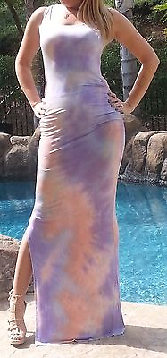 #ad Maya Antonia PLUS SIZE Tie Dye Purple White Coral Sexy Maxi DressExtra Long $22.97