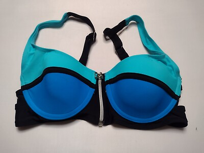 Women#x27;s Bikini Top Medium Blue Zip Underwire Padded Swimsuit Swim Swimwear A6 $9.97