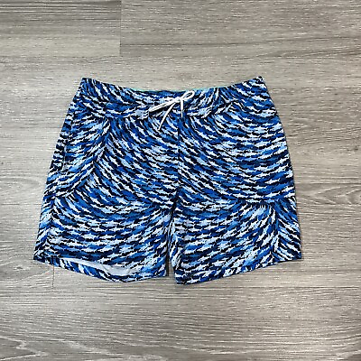 #ad Bonobos Swimsuit Men#x27;s L Blue Shark All over Print Lined Drawstring Swim Shorts $17.99