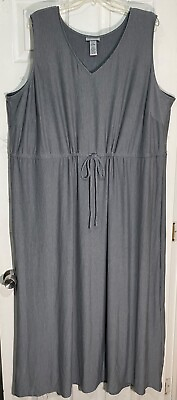 #ad New Catherines women knit maxi dress 3X drawstring waist V neck sleeveless Gray $24.49
