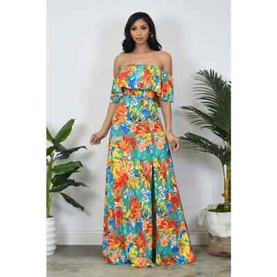 #ad Floral print maxi dress with slit Large $50.00