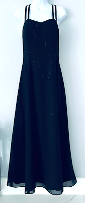 #ad Karen Miller Evening Cocktail Black MAXI Dress Bided X Straps Double Lining 6 $59.00