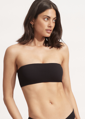 #ad Seafolly Women#x27;s Sea Dive tube Top Bikini Top Swim Black Size 4 $12.50