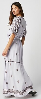#ad Free People Women Riley Embroidered Lavender Classic Maxi Boho Dress Sz S New $109.60