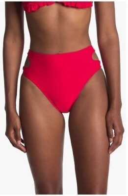 #ad #ad VYB Women#x27;s Solid High Waist Side Cut Out Bikini Bottoms Red Xlarge VB20430 $7.50
