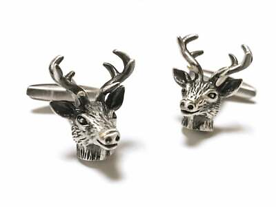 #ad Solid Dear Head Design With Pure 925 Sterling Silver Men#x27;s Animal Lover Cufflink $230.00