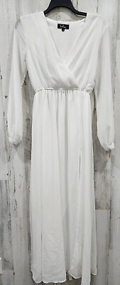 #ad LULUS Size SMALL Wondrous Water Lilies White Long Sleeve Maxi Dress**NWOT** $36.10