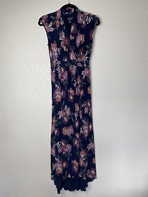 #ad Isabel Maternity Maxi Dress Blue Floral Print Smocked Empire Waist Sleeveless XS $15.00