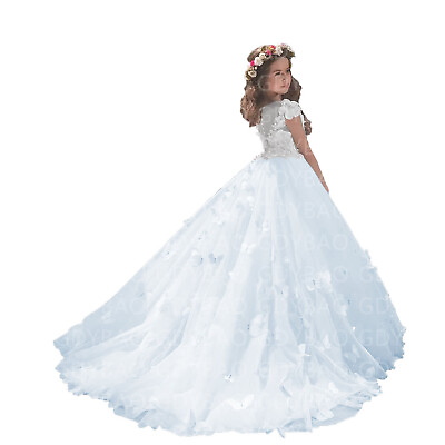 #ad Butterfly Flower Girl Dresses Applique First Communion Party Prom Princess Gown $41.99