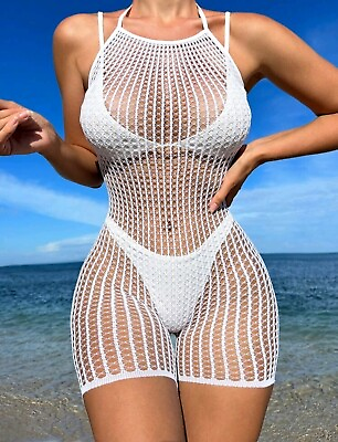 womens swimsuit cover up One Piece Hollow Out Fishnet Cover up One Size Fit All $15.99