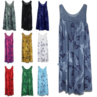 #ad Plus Size Women Floral Sleeveless Swing Dress Ladies Summer Beach Frill Sundress $15.34
