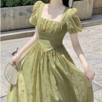 #ad Women Tea Dress Floral A line Swing Tunic Ruched Short Sleeve Prom Elegant Party $45.07