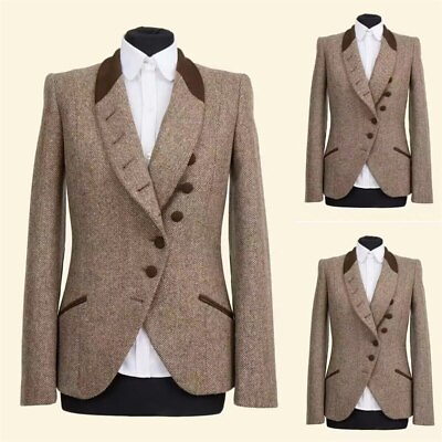 Herringbone Women Suit Blazer Formal Office Lady Jacket Single Breasted Outfits $79.99