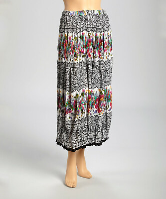 Le Mieux NWT Blk Wht Floral Crinkle Cotton Skirt Ankle LengthPetitePlus $19.97