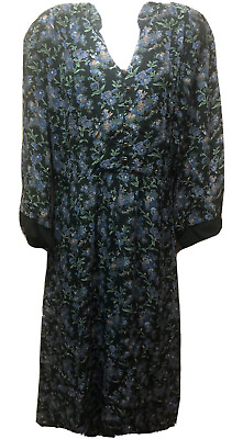 #ad April Cornell Size 14 Green Floral Print Tie Back Dress Cottagecore Prairie $77.63