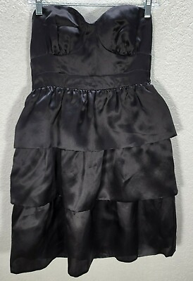 J. Crew Strapless Black Cocktail Babydoll Dress Silk Taffeta Ruffles Layered 8 $16.17