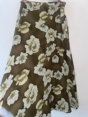 #ad Vintage SILK Olive Green Skirt Size 12 Floral Boho Long Petites Bohemian Retro GBP 18.39