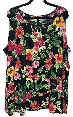 #ad Catherines Tank Top Womens Size 3X Floral Tier Colorful Tropical Boho Slub NWT $19.95