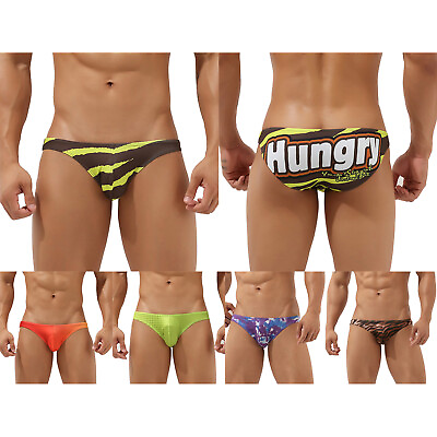 #ad US Men#x27;s Low Rise Pouch Funny Bikini Letter Printed Bulge Underwear Swim Briefs $11.97
