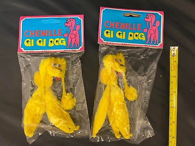 #ad #ad 1970#x27;s Vintage Set of 2 Chenille Googly Eye Yellow Poodle Gi Gi Dogs $9.98