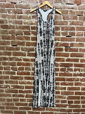 #ad BEBE Rhinestone Logo Maxi Dress Size XS Black White $29.99