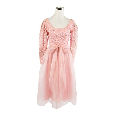 #ad Light pink DOMINIC ROMPOLLO long sleeve sheer overlay vintage dress XS $129.99