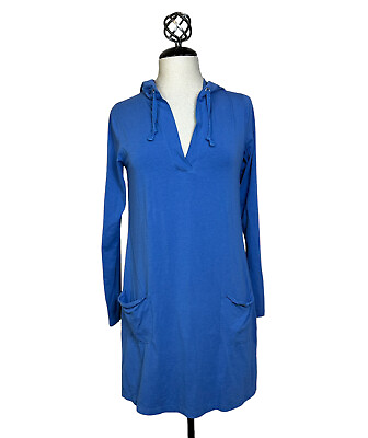 #ad Coolibar Catalina Beach Cover Up Dress UPF 50 Pockets Hood Stretch Blue Logo S $24.00
