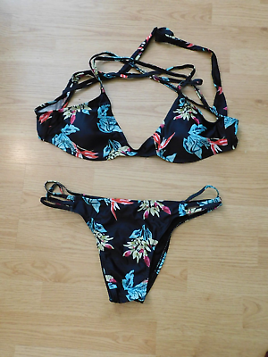 #ad Black Two Piece Swimsuit Bikini XL Padded Top Lined Bottoms New $14.00