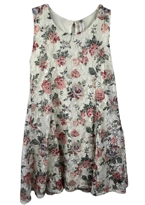 #ad Beautees Dress Girl 14 Pink Floral Layered Lace Lined Sleeveless keyhole Stretch $12.94