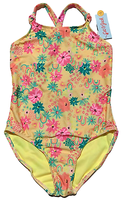 #ad Cat amp; Jack Girls L 10 12 Yellow Happy Days Floral One Piece Swimsuit UPF 50 $14.99