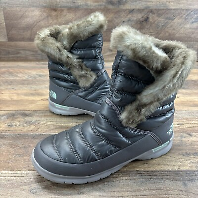 #ad #ad The North Face Womens 10 Quilted Faux Fur Ankle Boots Pull On NF0A2T5J Grey SPOT $26.00