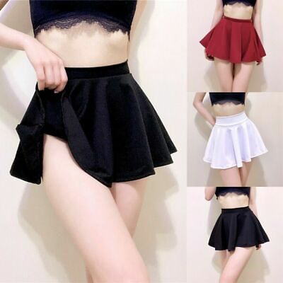 Women Sexy High Waist A line Skater Mini Skirt Vintage Flared Pleated Skirts US $9.62
