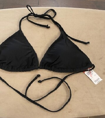 #ad NWT Swimsuit Top Bikini Black Removable Bra Pads $3.99