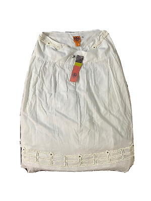 #ad Tory Burch White Beaded Midi Peasant Skirt sz 10 NWT $89.99