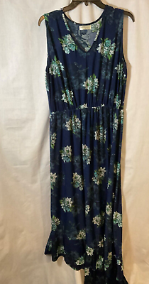 #ad ECE Fashion Asymmetrical Maxi Dress 3XL Blue Floral Sleeveless Flaw $13.47