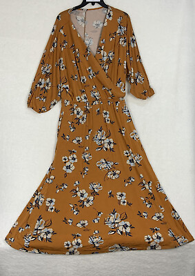 Garnet Hill Floral Midi Dress Stretch Tencel V Neck Boho Women#x27;s Size Large $39.99