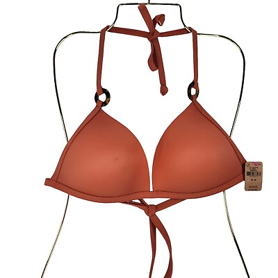 #ad Victoria#x27;s Secret M Bikini Top Padded Push Up Orange String Closure $17.59