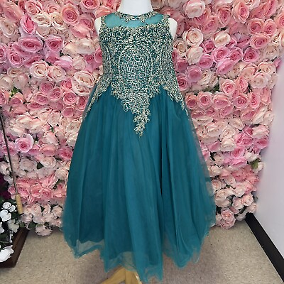 #ad Little Girls Tea Length Emerald Dress $105.00