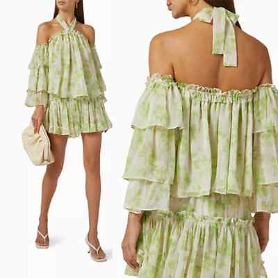 #ad NEW Misa Los Angeles Ditte Halter Neck Top Marion Tiered Green Mini Skirt Set $260.00
